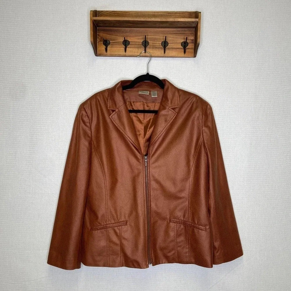 Chicos | Vintage Silver‎ Tag Blazer pleather Jacket 3 - Picture 1 of 6
